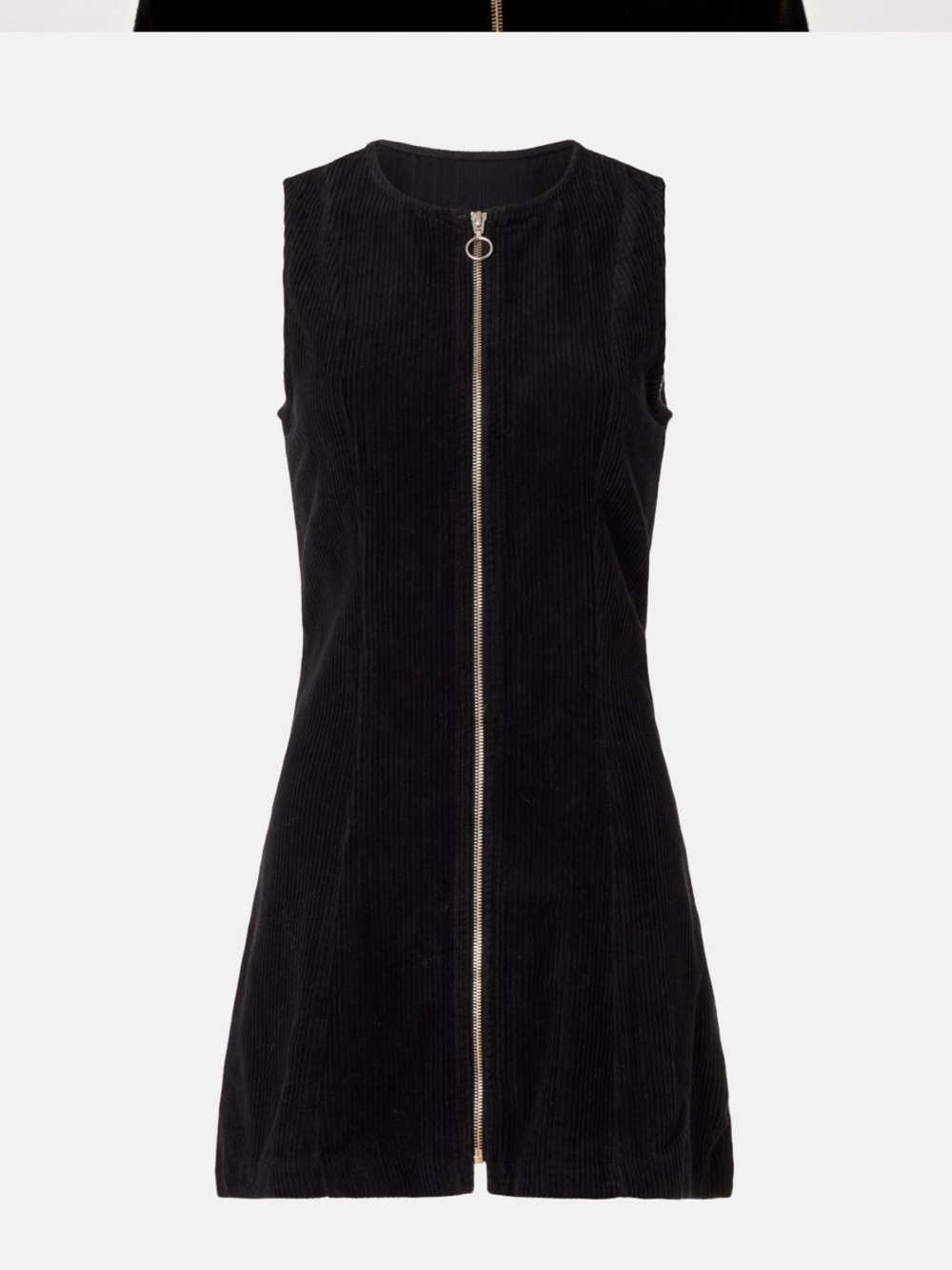Reformation Suzie Black Sleeveless Zip-Front Corduroy Dress